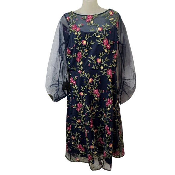 JS Collections Dress Evelyn Illusion Midi floral blue size 10 NEW - Picture 3 of 14